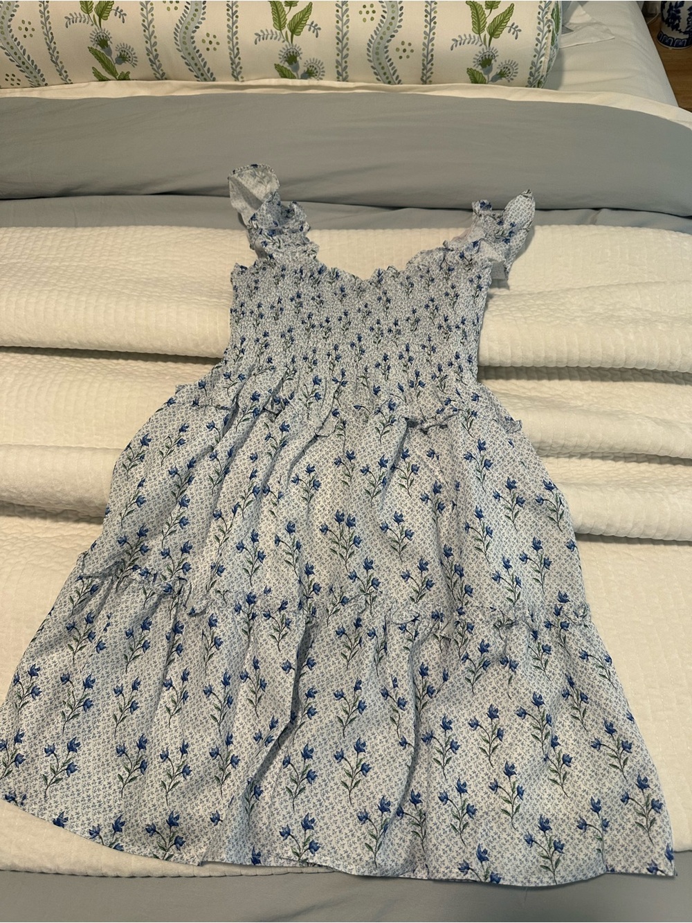 Hillhouse Like Blue Floral Smocked Sundress